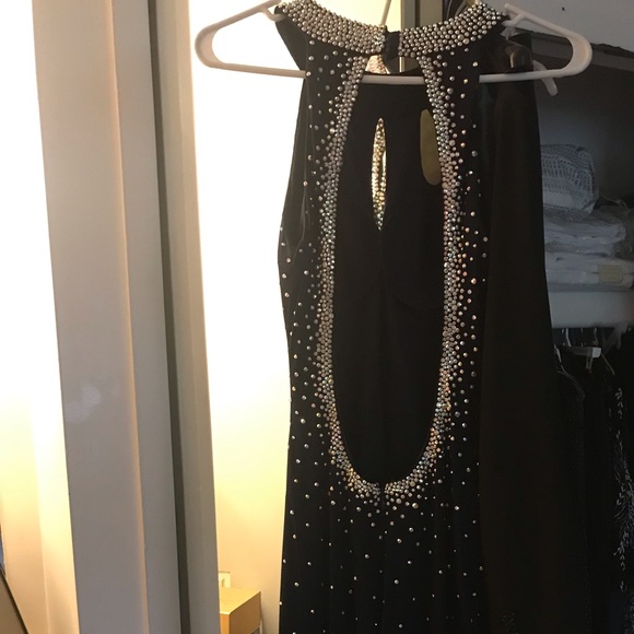 JOVANI Navi blue open back full length dress - Picture 2 of 2